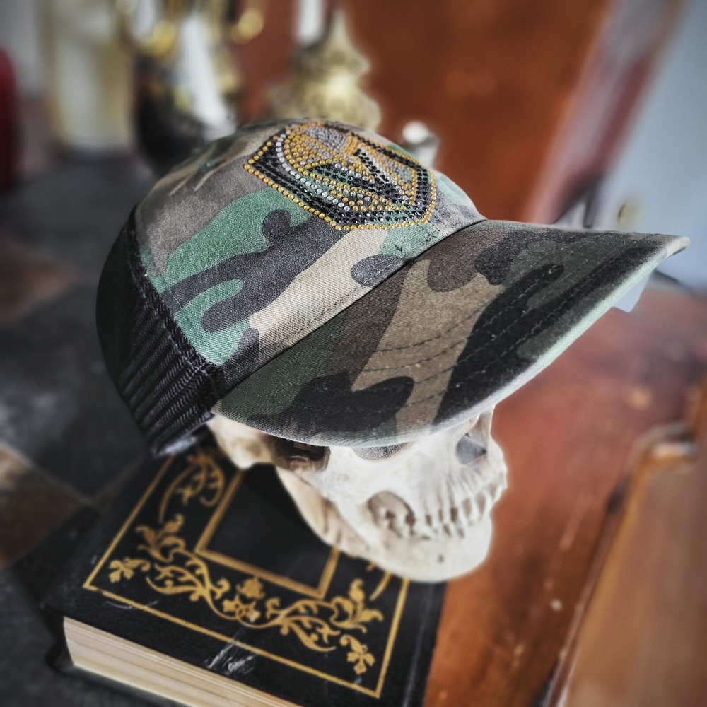 Trucker Hat Vegas Golden Knights Richardson Camo Swarovski Crystal Bling NHL Cap - Picture 3 of 7